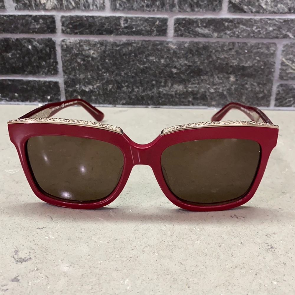 Oversized ETRO maroon sunnies silver etched detail
